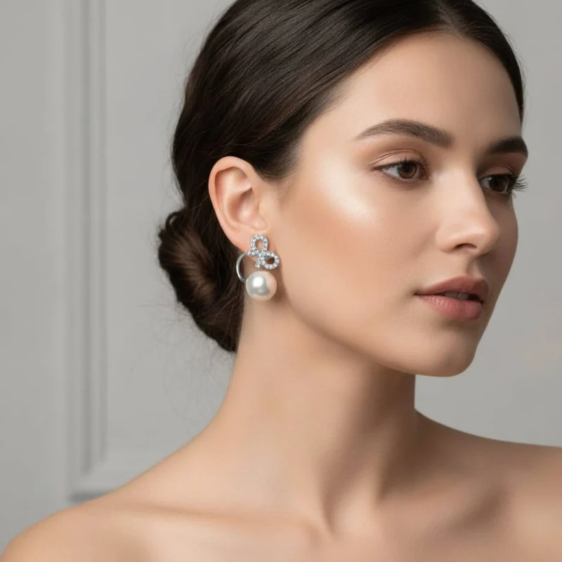 Orecchini perla con fiocco di strass - Argento