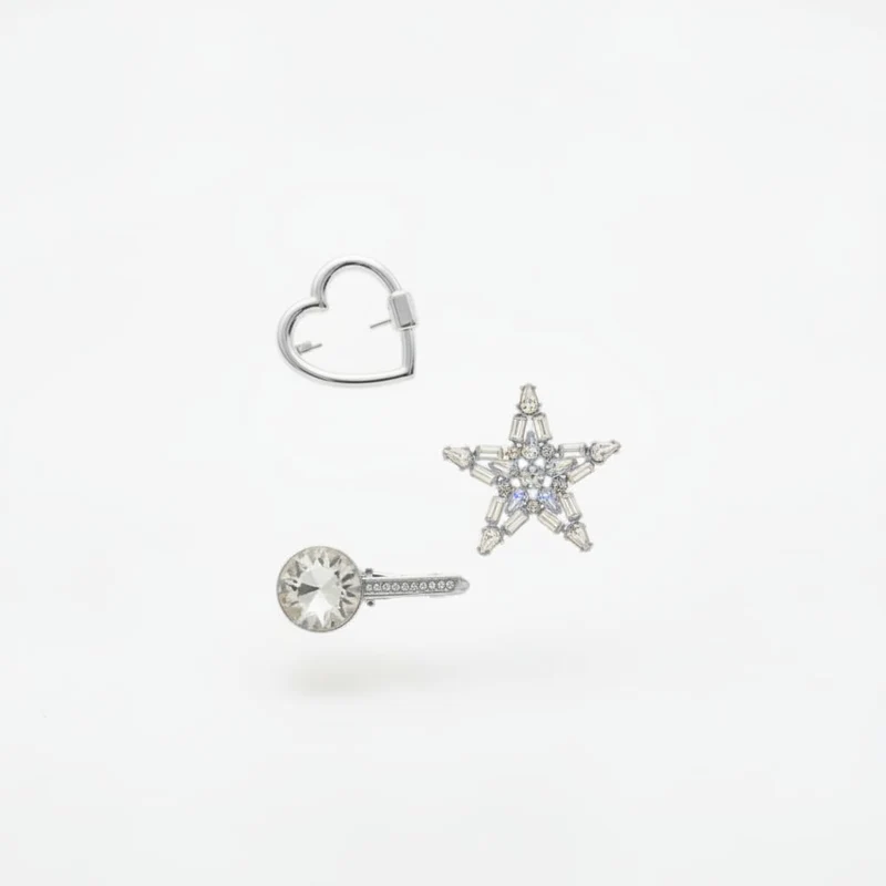 Spille cuore, stella e chiave con strass - Argento