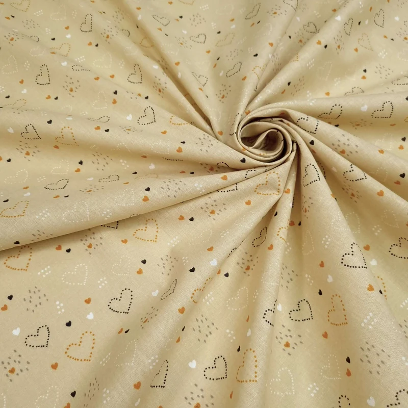 Tessuto Cotone H 150 cm - CUORI/MOSTARDA
