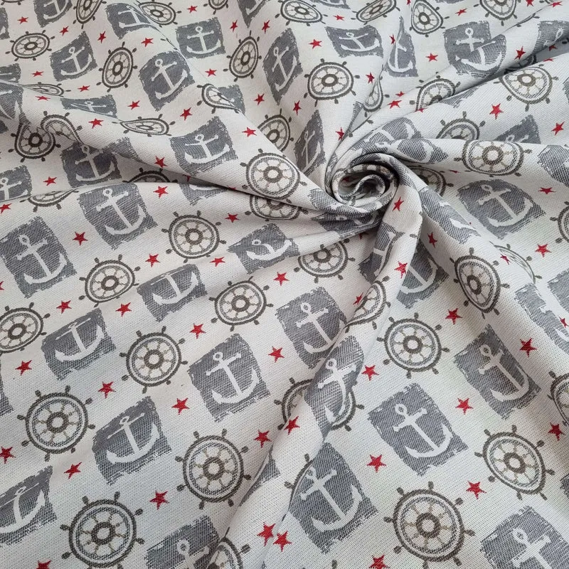 Tessuto Arredo Jacquard H 140 cm - ANCORE E TIMONI/STELLINE ROSSE