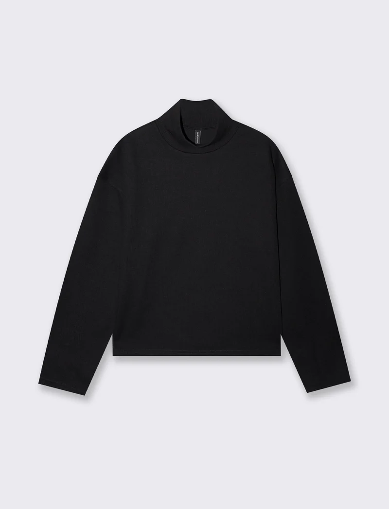 T-shirt collo alto basica e regolare - Nero