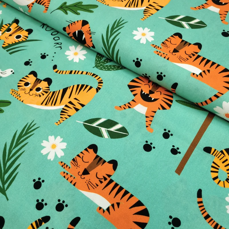 Cotone Americano H 110 cm - PICCOLE TIGRI/ACQUAMARINA