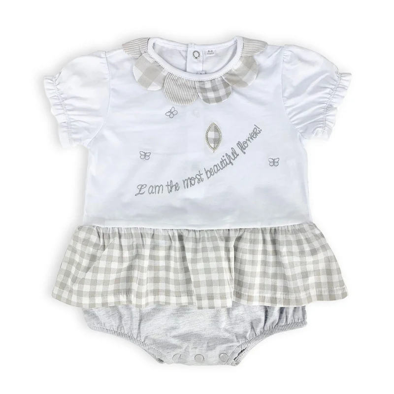 Pagliaccetto tutina bimba Les Folies body neonata in cotone con ricami 4167