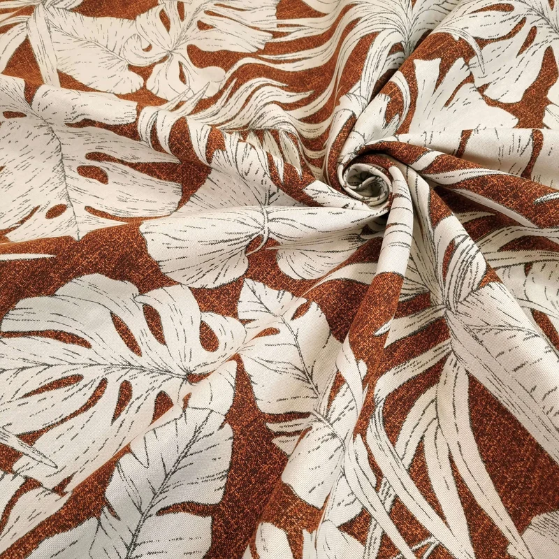 Tessuto Arredo Jacquard H 140 cm - FOGLIE FONDO RUGGINE