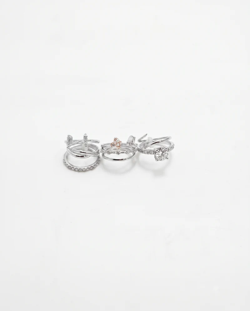 Anelli con strass in 8 forme diverse - Argento