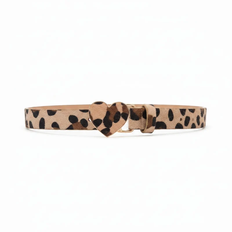Cintura finto cavallino con fibbia cuore - Beige
