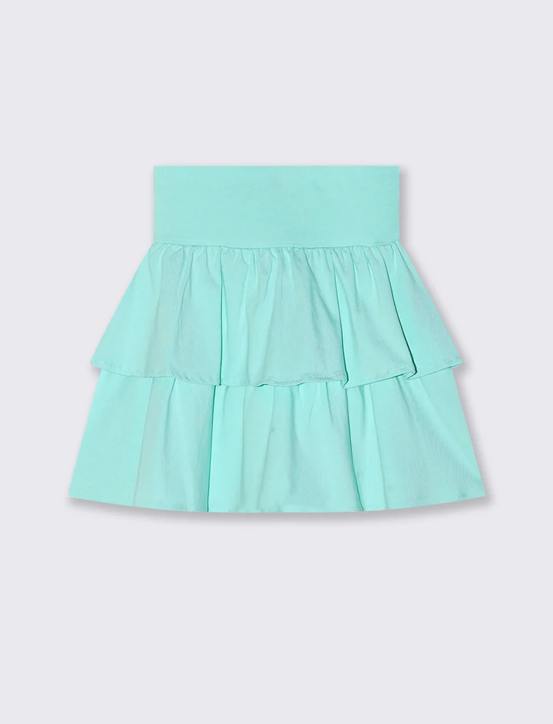 Gonna da bambina in cotone con balze - Verde acqua