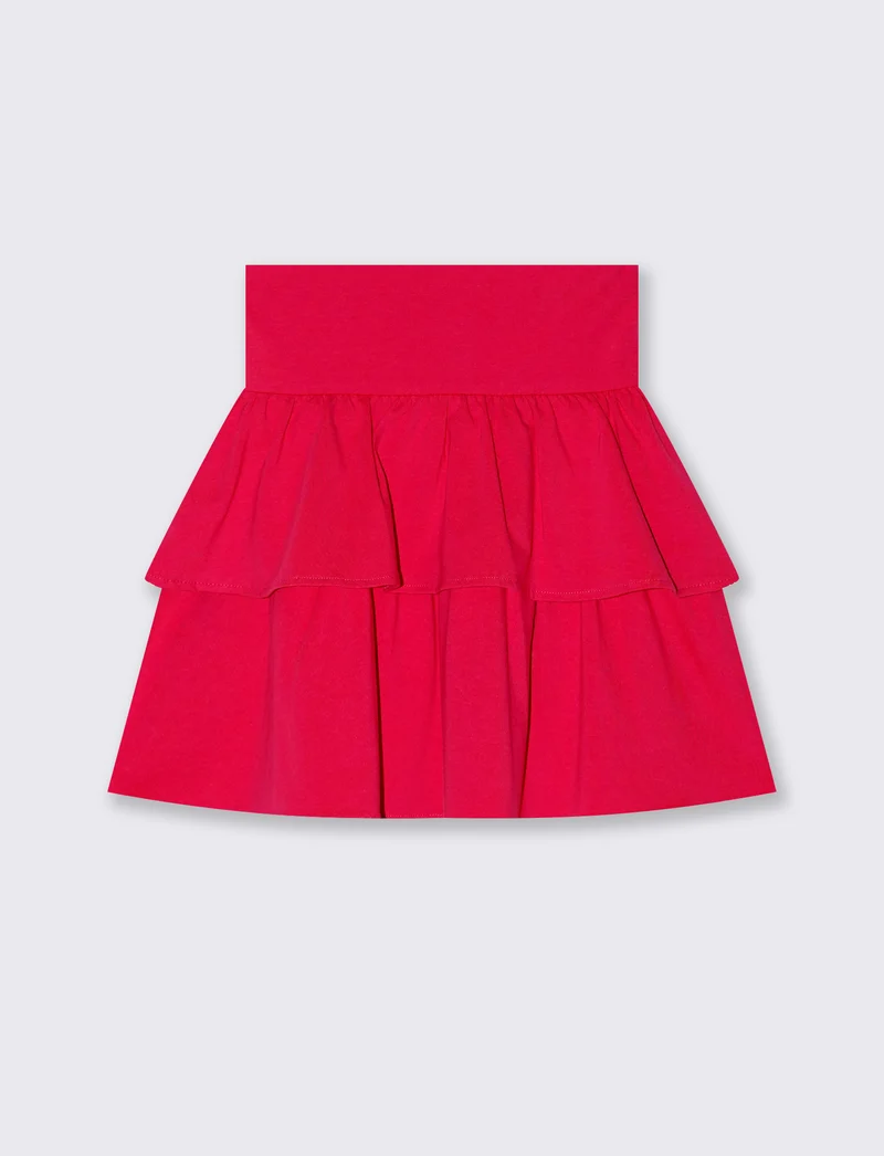 Gonna da bambina in cotone con balze - Fuxia