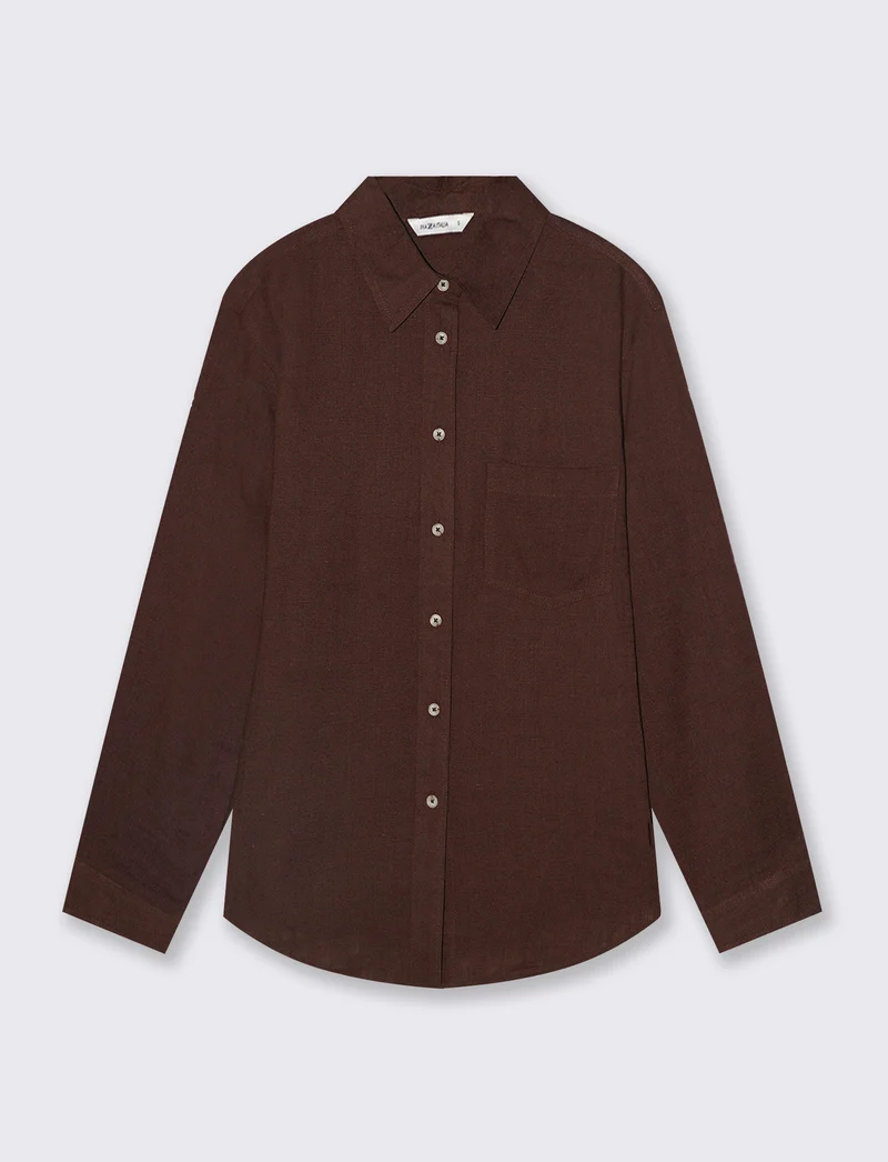 Camicia Manica Lunga con Taschino - Marrone cioccolato