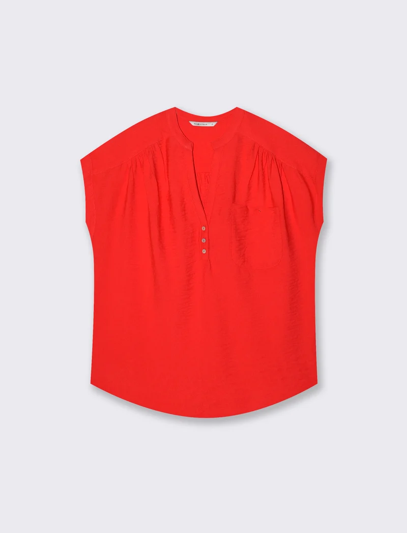 Blusa Giro Manica con Tasca - Corallo