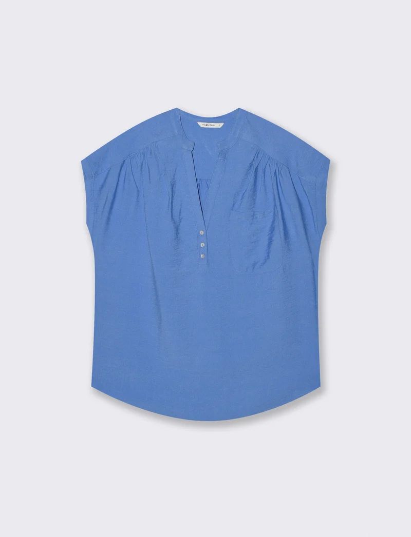 Blusa Giro Manica con Tasca - Azzurro