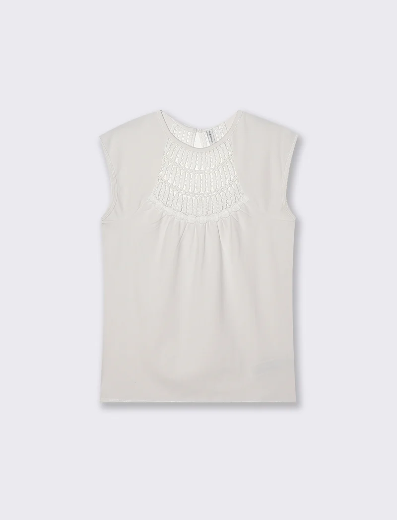 Top con pizzo e inserti sullo scollo - Avorio