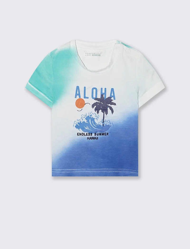 T-shirt sfumata girocollo manica corta - Azzurro