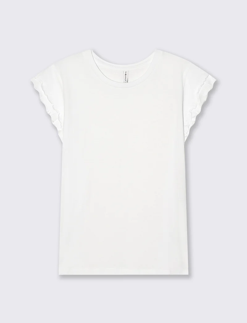 T-Shirt Mezza Manica con Rouches - Bianco