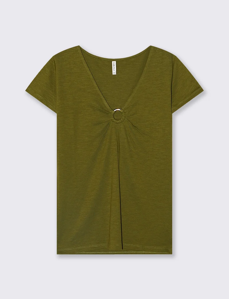 T-shirt manica corta con scollo anello - Verde abete