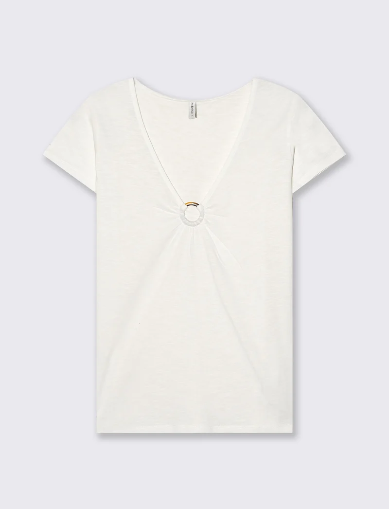 T-shirt manica corta con scollo anello - Avorio