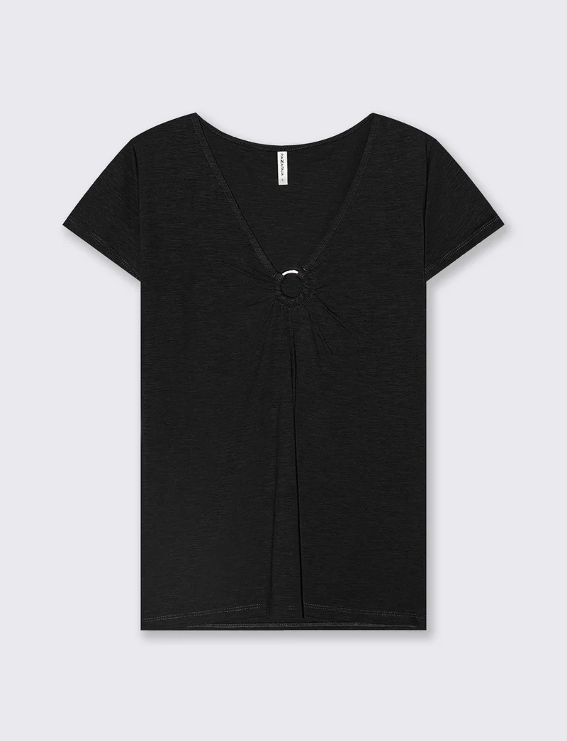 T-shirt manica corta con scollo anello - Nero