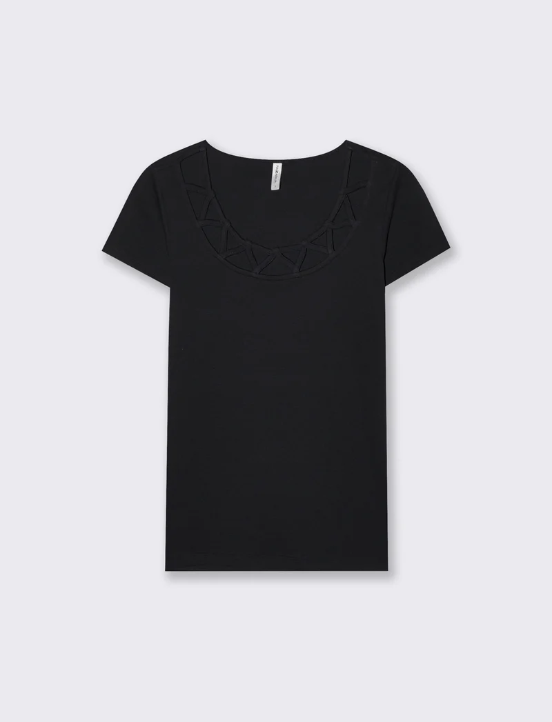 T-shirt manica corta con scollo incrociato - Nero