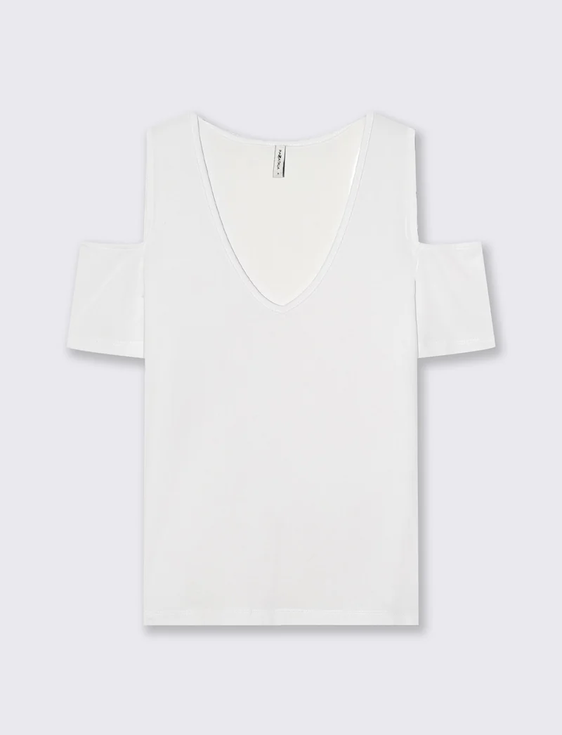 T-Shirt Scollo a V con Apertura - Bianco
