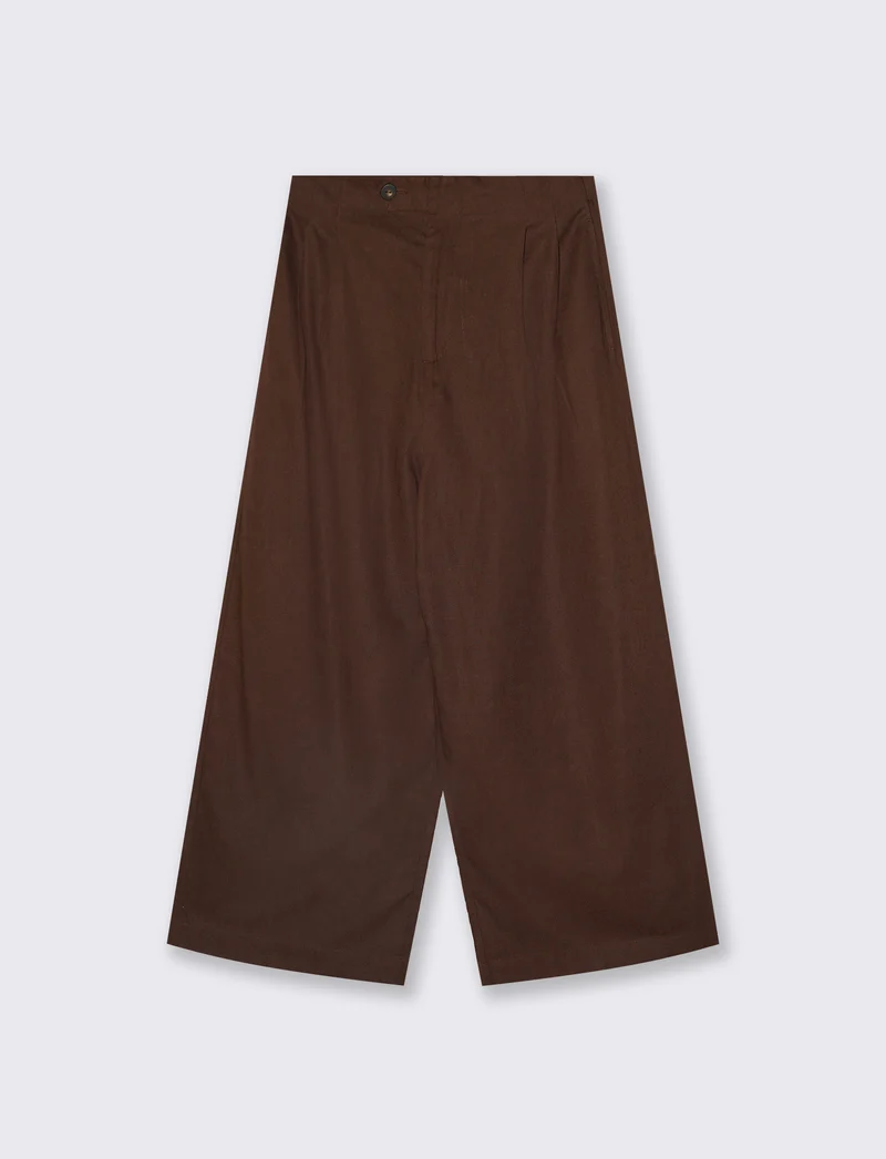 Pantalone Vita Alta con Tasche Laterali - Marrone cioccolato