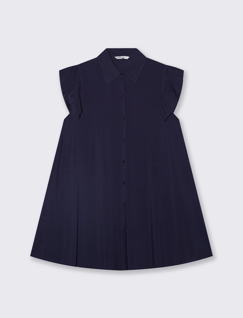 Vestito corto giro manica con rouches - Blu