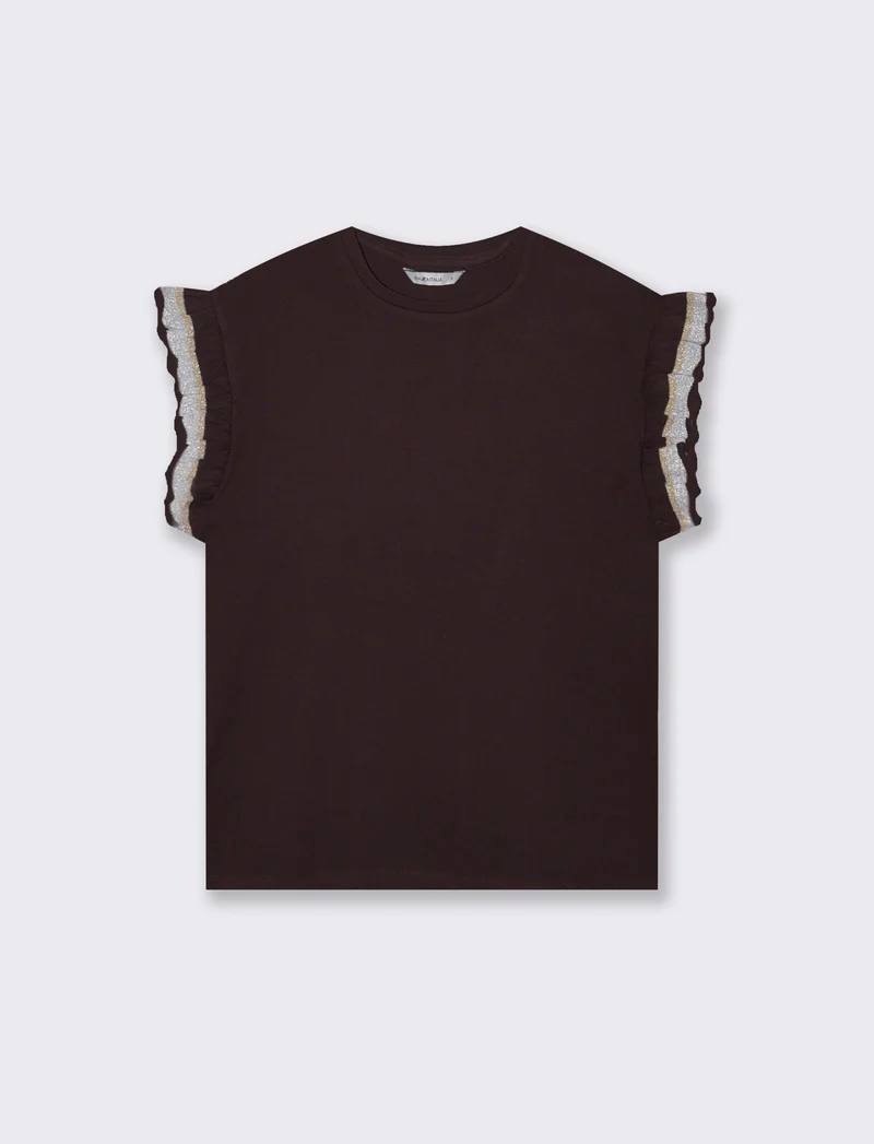 T-Shirt Mezza Manica con Rouches e Alette - Moro