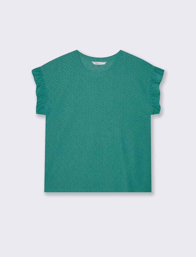 Top Rouches con Girocollo e Maniche - Verde smeraldo