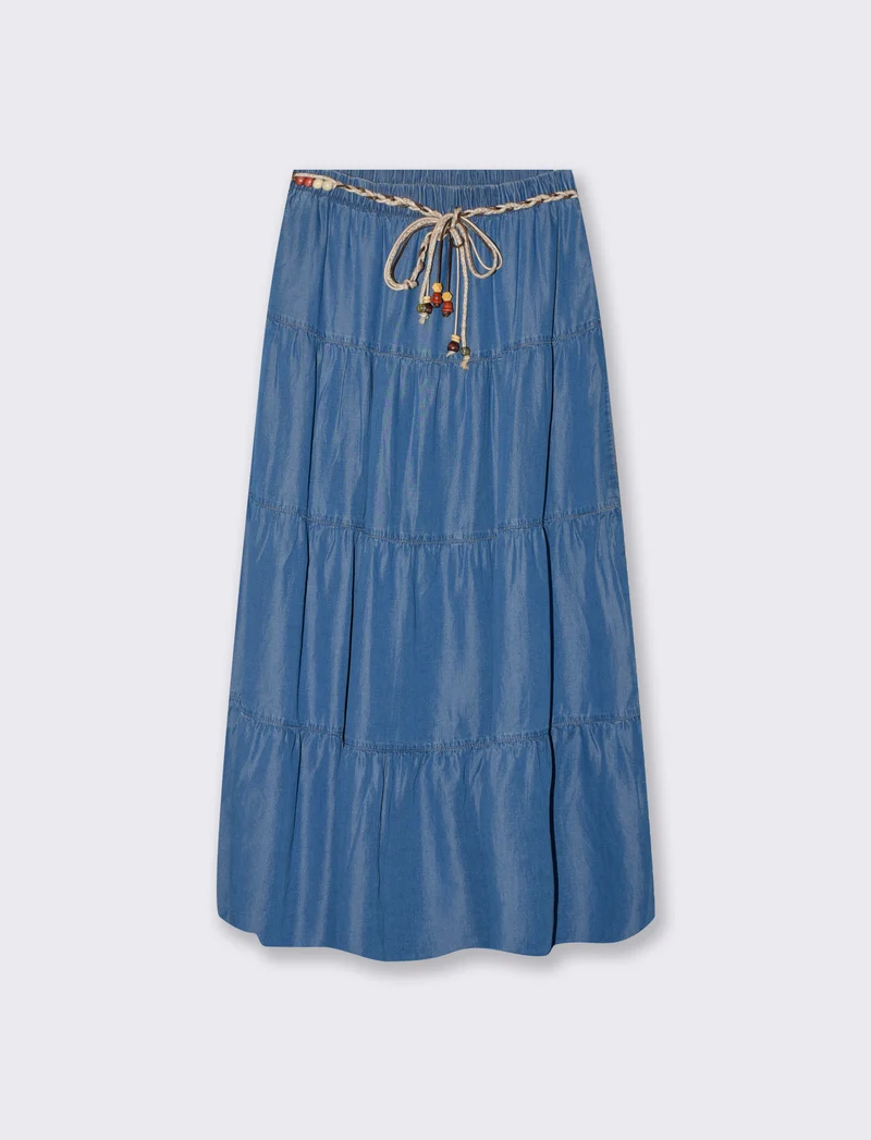 Gonna lunga in lyocell con cintura - DENIM SCURO