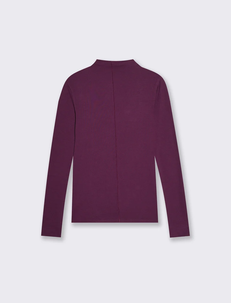 T-shirt manica lunga collo alto con nervée - Bordeaux