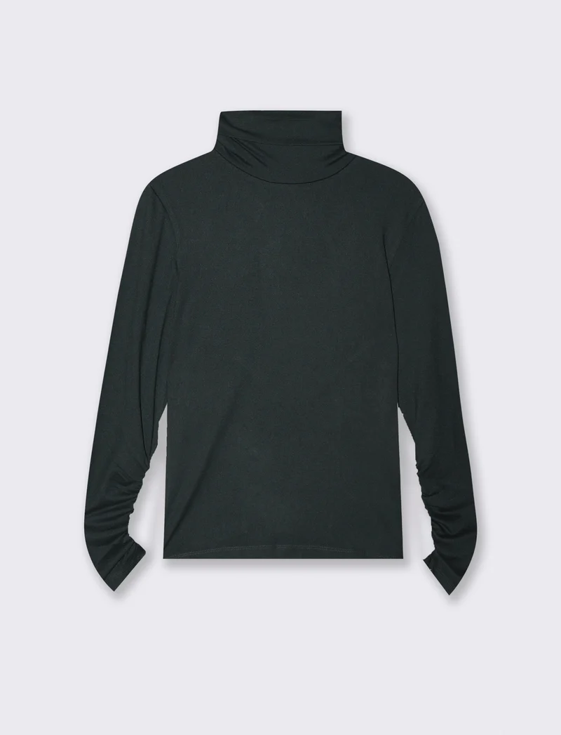 T-shirt collo alto a manica lunga con arriccio - Verde bosco