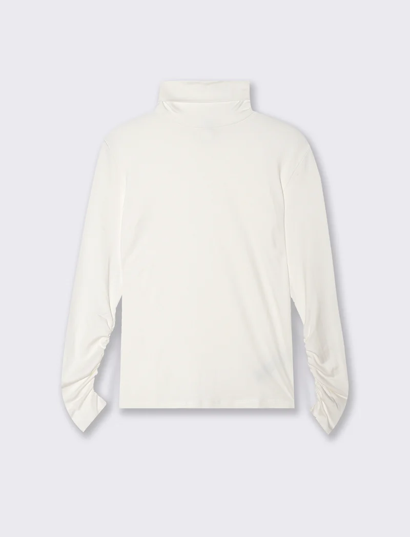T-shirt collo alto a manica lunga con arriccio - Avorio