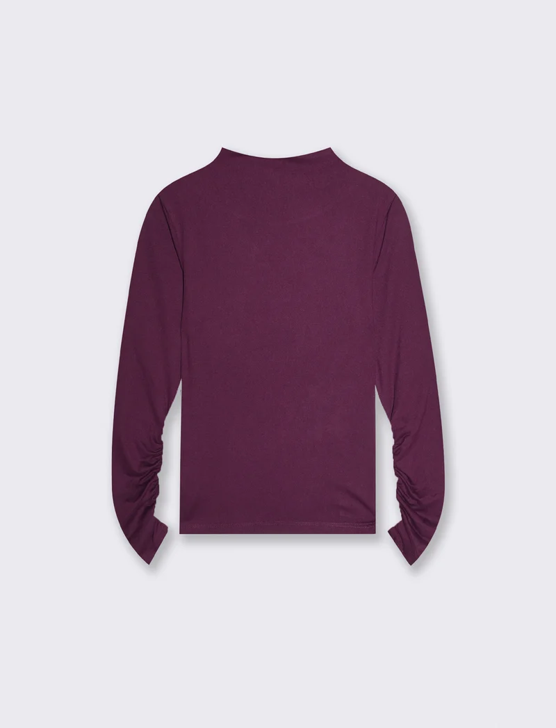 T-shirt basica a manica lunga con collo lupetto - Bordeaux