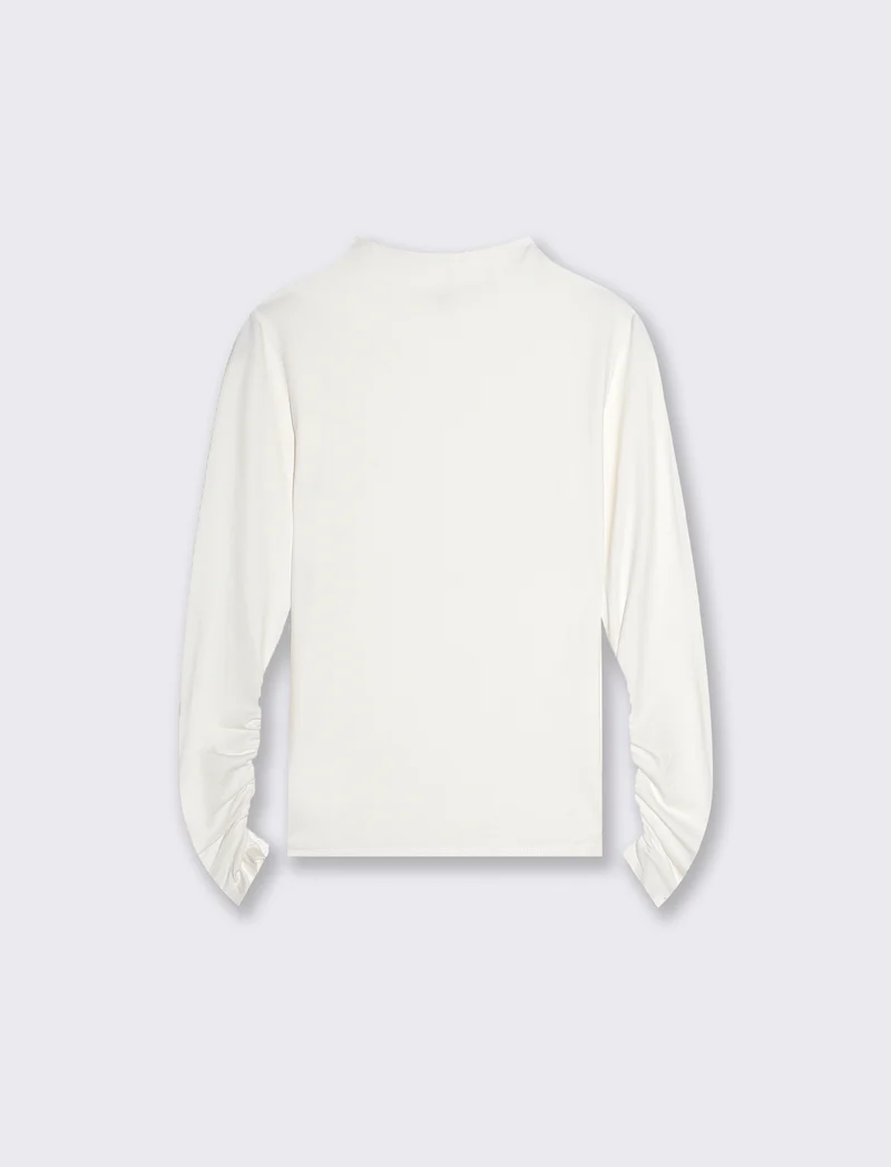 T-shirt basica a manica lunga con collo lupetto - Avorio