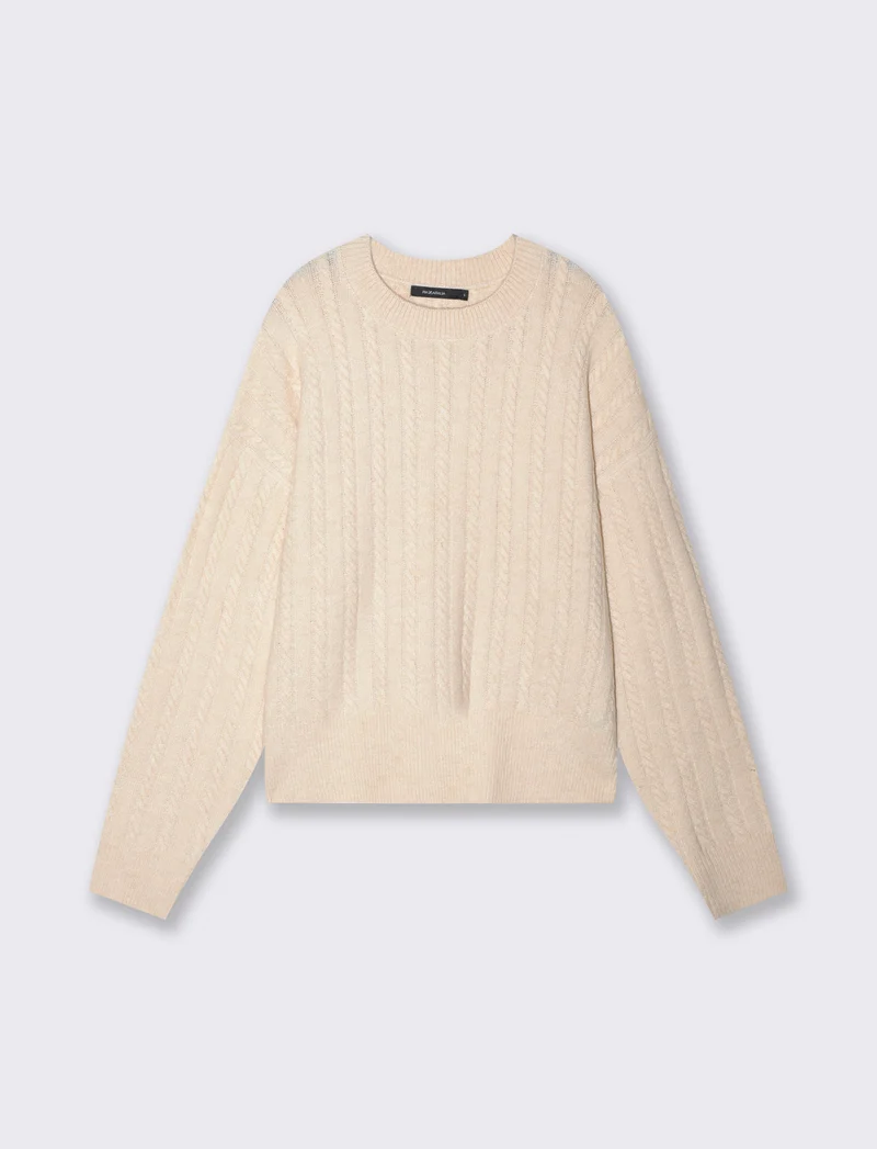 Maglia a trecce con collo paricollo - Avorio