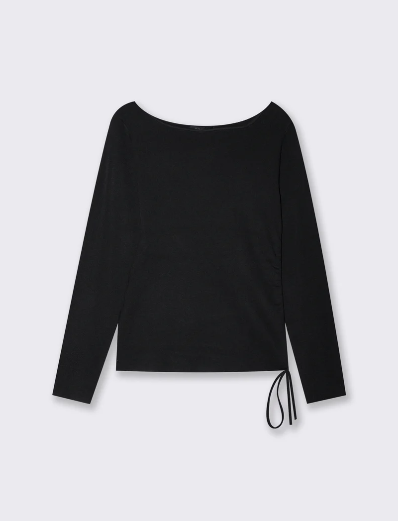 Pullover asimmetrico con coulisse laterale - Nero