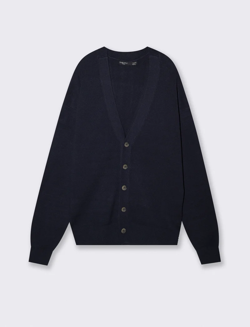 Maglia Cardigan con Scollo a V e Bottoni - Blu