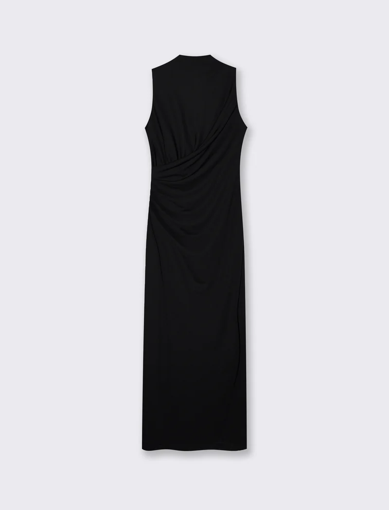 Vestito lungo drappeggiato con spacco - Nero