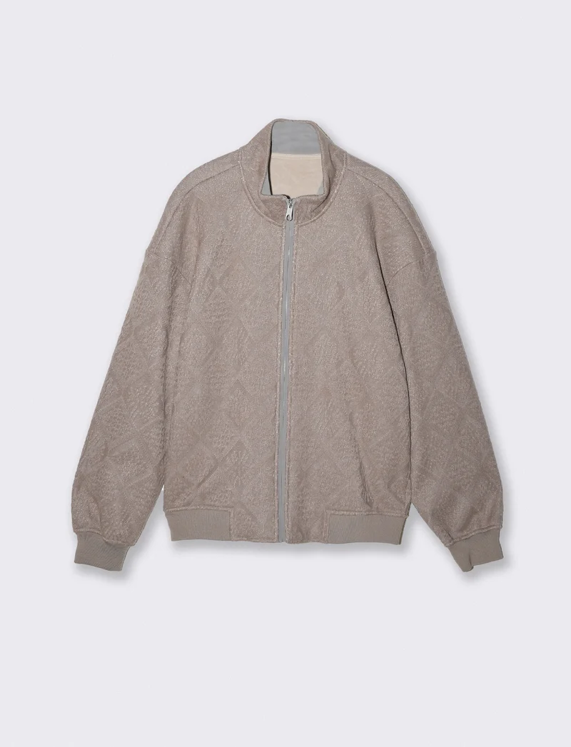 Giubbotto in maglia con chiusura a zip - Grigio tortora
