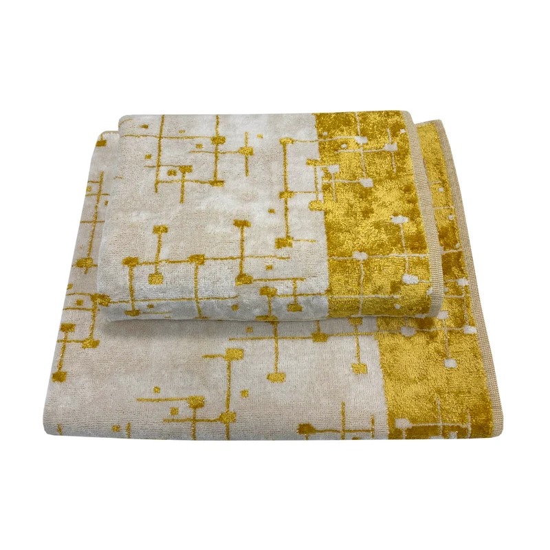 Asciugamano con Ospite in Cotone e Viscosa Gold-joy Carrara Moderno