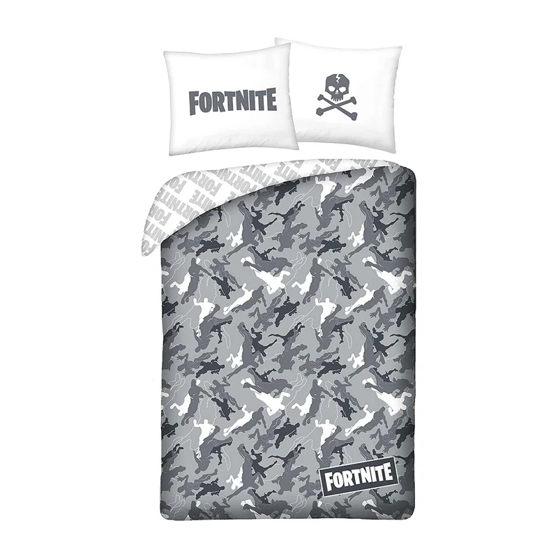 Set letto singolo copripiumino + federa ufficiale Fortnite in cotone 3949