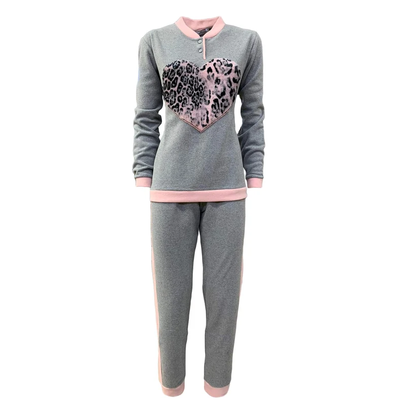 Pigiama invernale lungo donna in punto milano maniche lunghe Cuore Junia 3811