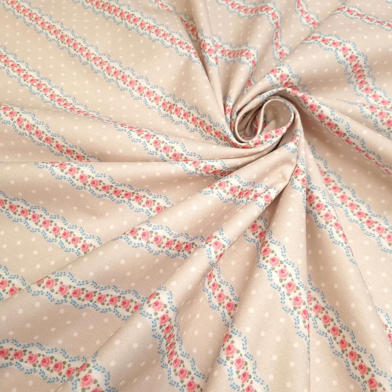 Cotone Americano - Collezione Campagne Chic ROSE PIZZO FONDO BEIGE