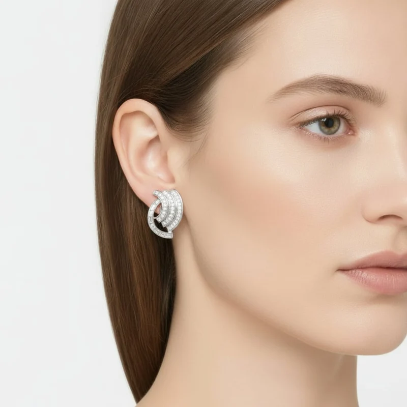 Orecchini clip strass onda eleganti - Argento