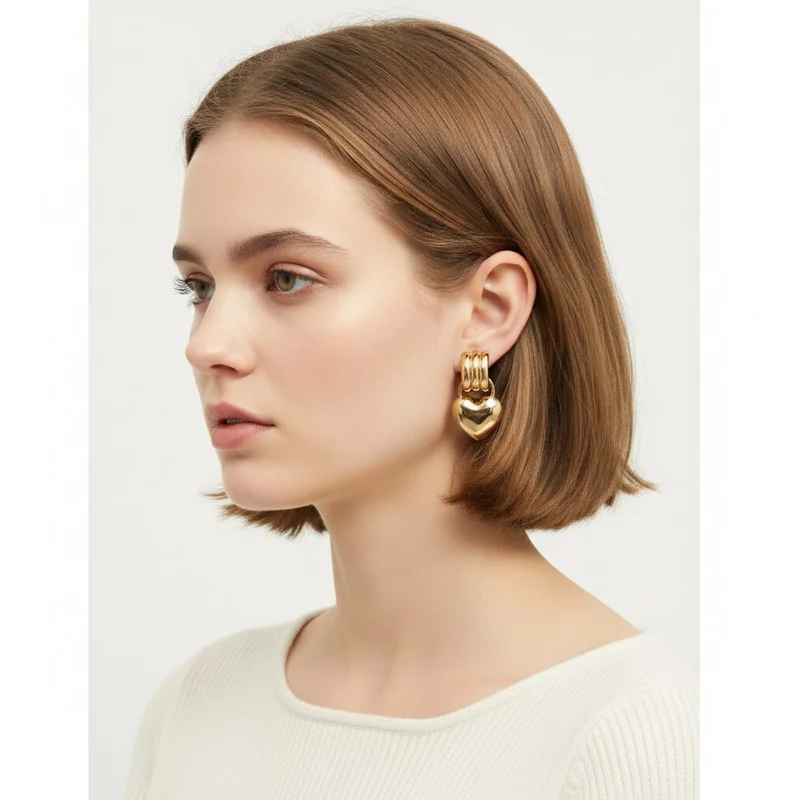 Orecchini cuore catenaccio eleganti - Oro