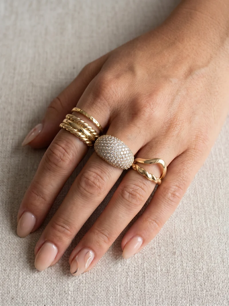 Card 5 anelli grandi con strass brillanti - Oro