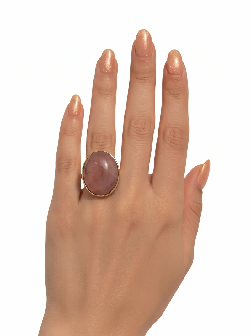Anello elastico con pietra ovale - Rosa