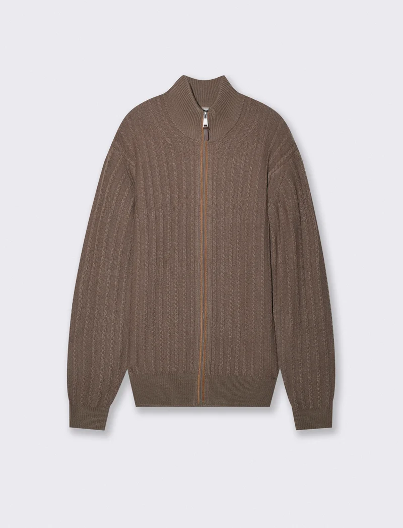 Maglia Cardigan Jacquard con Cerniera - Grigio fango