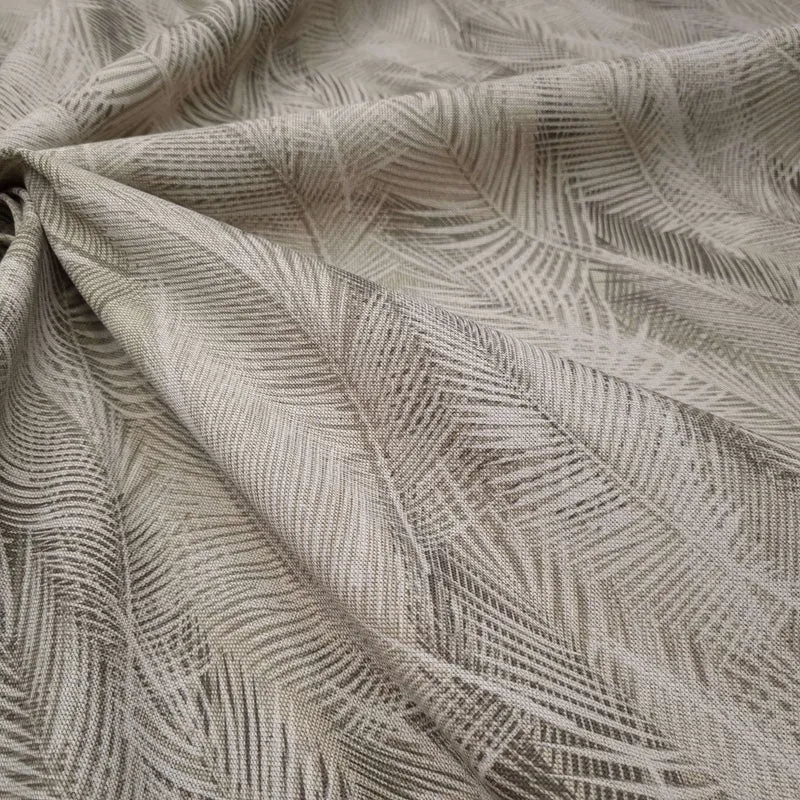 Cotone misto lino fondo grezzo H 280 cm - FOGLIE GRIGIE/TORTORA