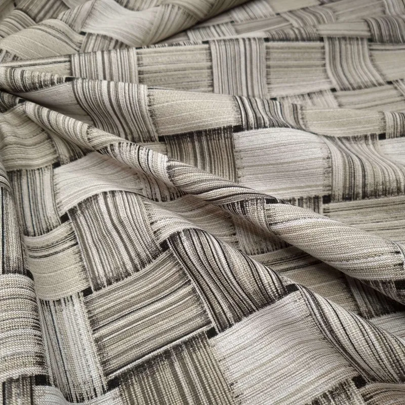 Cotone misto lino fondo grezzo H 280 cm - GEOMETRICO GRIGIO/TORTORA