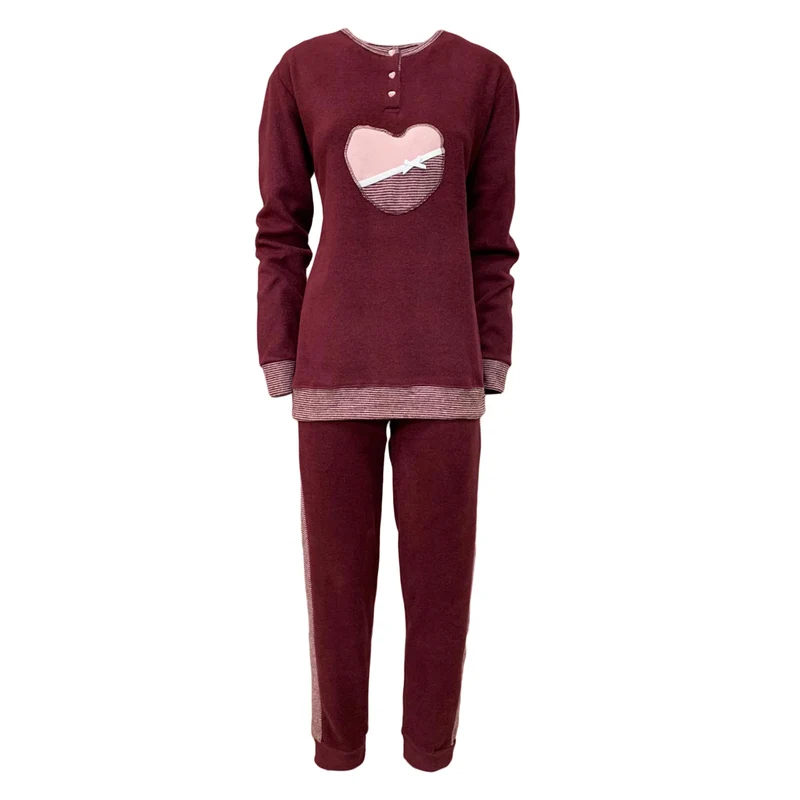 Pigiama Punto Milano invernale lungo donna S2G Italia con ricamo cuore 3692